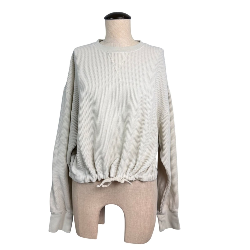 Charlie Holiday Cream‎ Waffle Knit Drawstring Sweatshirt Womens Size 4 Small